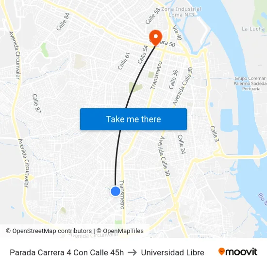 Parada Carrera 4 Con Calle 45h to Universidad Libre map