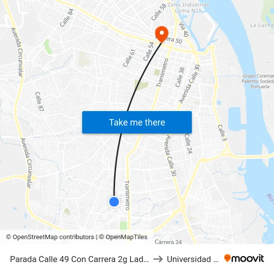 Parada Calle 49 Con Carrera 2g Lado Oriental to Universidad Libre map