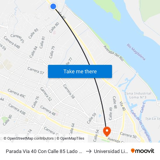 Parada Vía 40 Con Calle 85 Lado Norte to Universidad Libre map