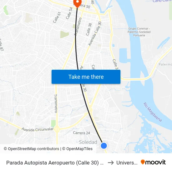 Parada Autopista Aeropuerto (Calle 30) Entrada Soledad 2000 Lado Occidental to Universidad Libre map