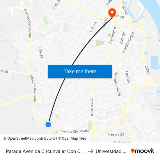 Parada Avenida Circunvalar Con Calle 90b to Universidad Libre map