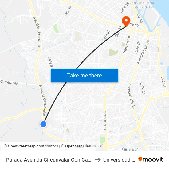 Parada Avenida Circunvalar Con Carrera 2 Sur to Universidad Libre map