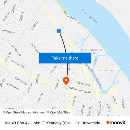 Vía 40 Con Av. John. F. Kennedy (Calle 72) Lado Sur to Universidad Libre map