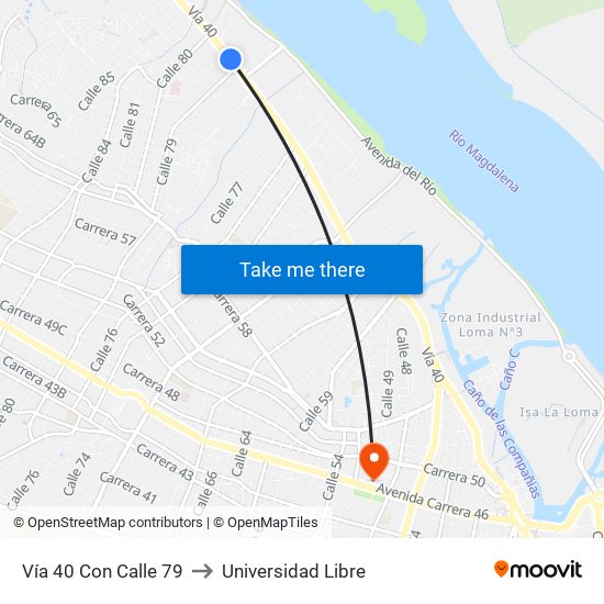 Vía 40 Con Calle 79 to Universidad Libre map