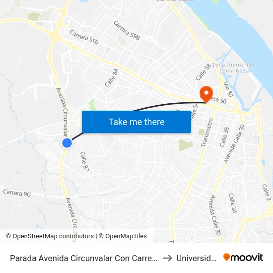 Parada Avenida Circunvalar Con Carrera 27 Lado Occidental to Universidad Libre map