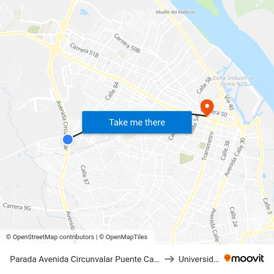 Parada Avenida Circunvalar Puente Carrera 38 Lado Occidental to Universidad Libre map