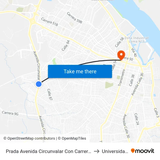 Prada Avenida Circunvalar Con Carrera 27 Lado Oriental to Universidad Libre map