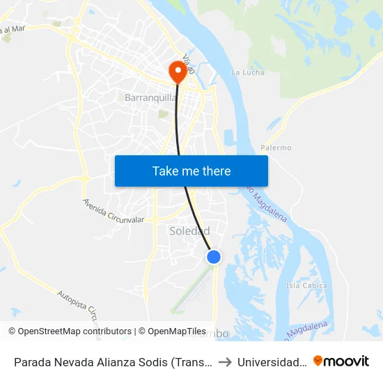 Parada Nevada Alianza Sodis (Transbordo Sibus) to Universidad Libre map