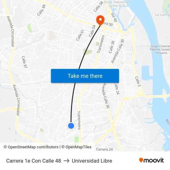Carrera 1e Con Calle 48 to Universidad Libre map