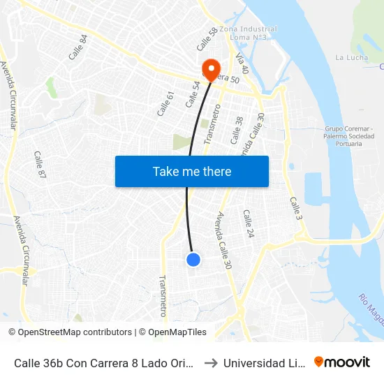 Calle 36b Con Carrera 8 Lado Oriental to Universidad Libre map