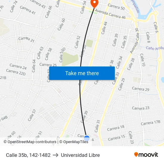 Calle 35b, 142-1482 to Universidad Libre map