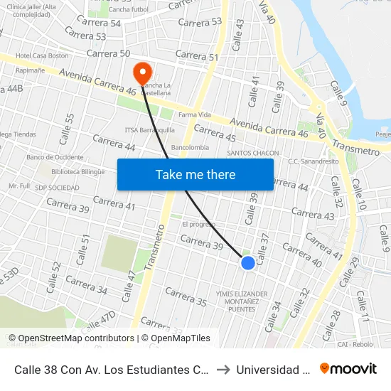 Calle 38 Con Av. Los Estudiantes Carrera 38 to Universidad Libre map