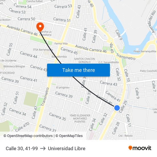 Calle 30, 41-99 to Universidad Libre map