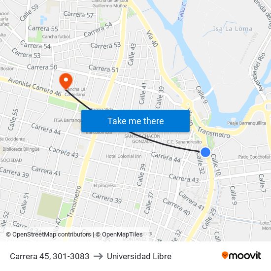 Carrera 45, 301-3083 to Universidad Libre map