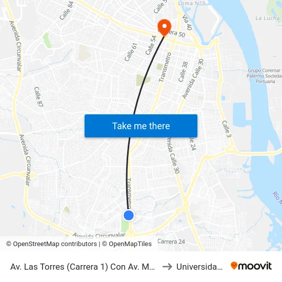 Av. Las Torres (Carrera 1) Con Av. Murillo (Calle 45) to Universidad Libre map