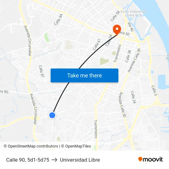 Calle 90, 5d1-5d75 to Universidad Libre map