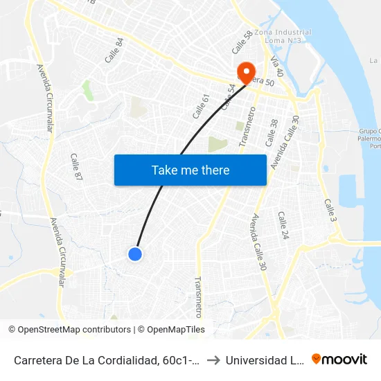 Carretera De La Cordialidad, 60c1-60c39 to Universidad Libre map