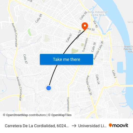 Carretera De La Cordialidad, 6024-6064 to Universidad Libre map