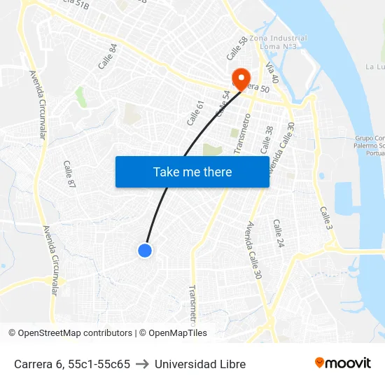 Carrera 6, 55c1-55c65 to Universidad Libre map
