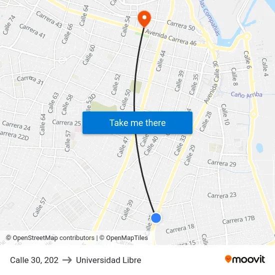 Calle 30, 202 to Universidad Libre map