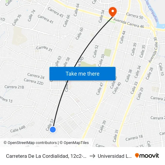 Carretera De La Cordialidad, 12c2-12c72 to Universidad Libre map