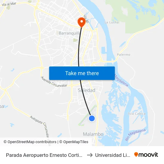 Parada Aeropuerto Ernesto Cortissoz to Universidad Libre map