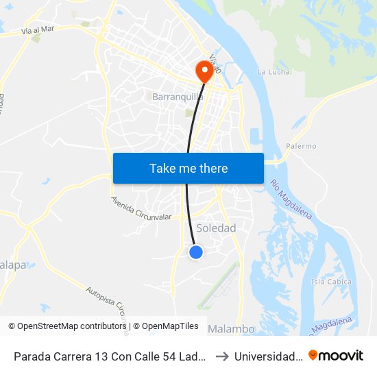 Parada Carrera 13 Con Calle 54 Lado Sur Soledad to Universidad Libre map