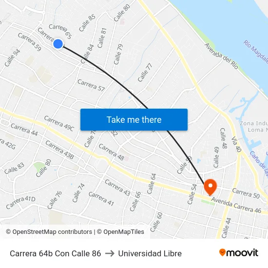 Carrera 64b Con Calle 86 to Universidad Libre map