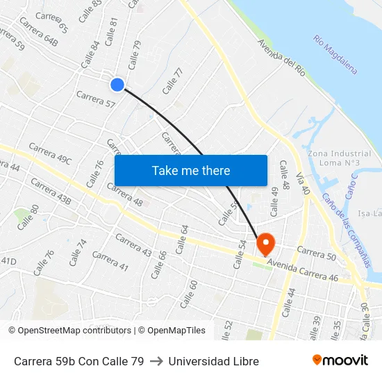 Carrera 59b Con Calle 79 to Universidad Libre map