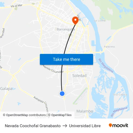 Nevada Coochofal Granabasto to Universidad Libre map