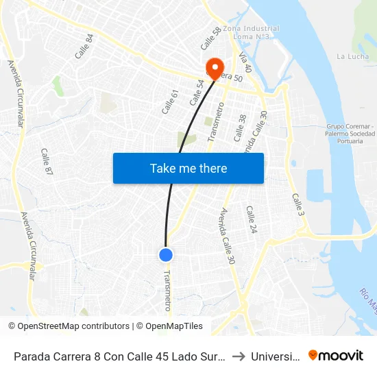 Parada Carrera 8 Con Calle 45 Lado Sur (Conexión A Estación La Ocho) to Universidad Libre map