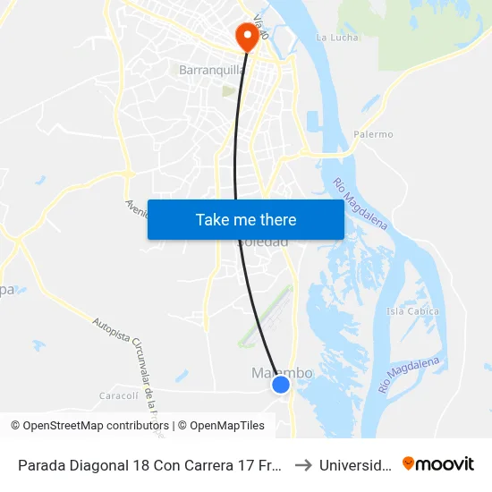 Parada Diagonal 18 Con Carrera 17 Frente Cc Plaza Malambo to Universidad Libre map
