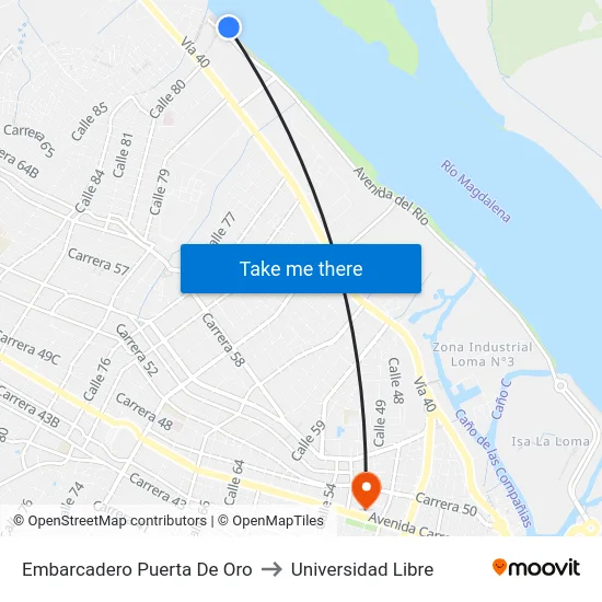 Embarcadero Puerta De Oro to Universidad Libre map