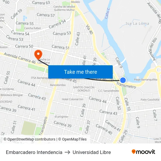 Embarcadero Intendencia to Universidad Libre map