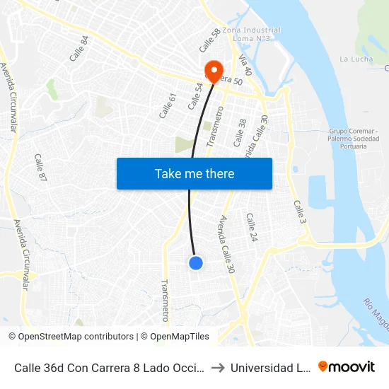 Calle 36d Con Carrera 8 Lado Occidental to Universidad Libre map