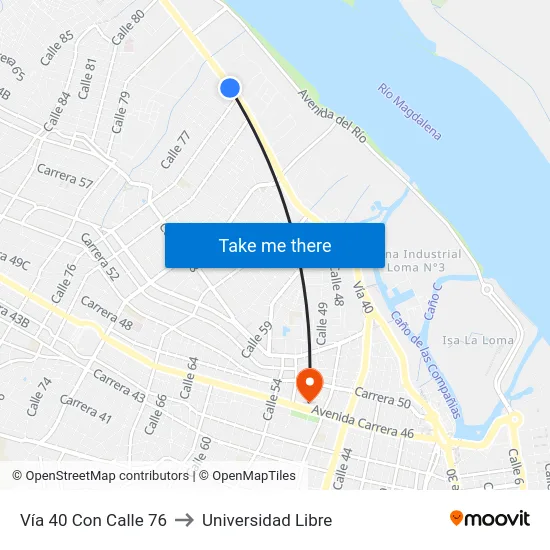 Vía 40 Con Calle 76 to Universidad Libre map