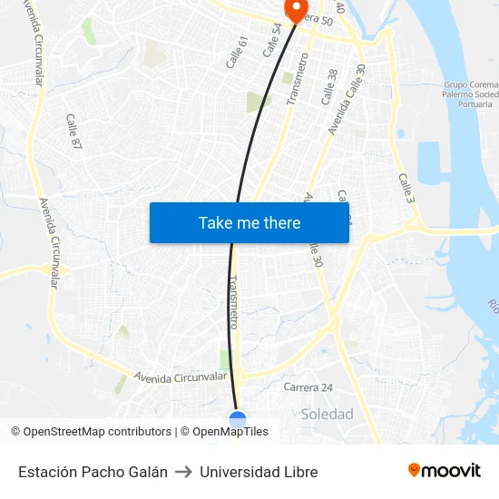Estación Pacho Galán to Universidad Libre map