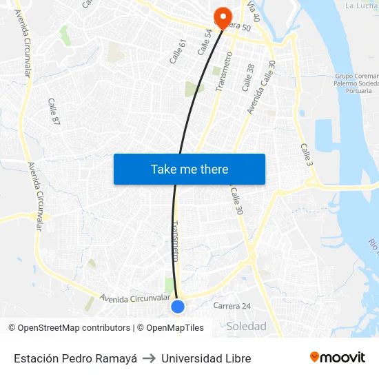 Estación Pedro Ramayá to Universidad Libre map