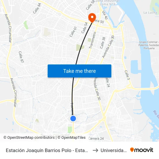 Estación Joaquín Barrios Polo - Estadio Metropolitano to Universidad Libre map