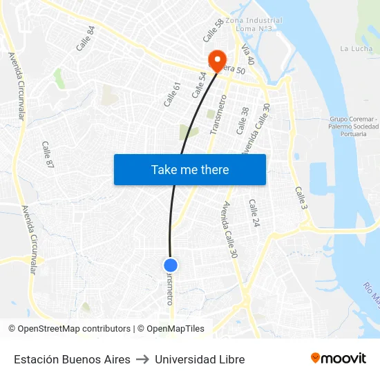 Estación Buenos Aires to Universidad Libre map