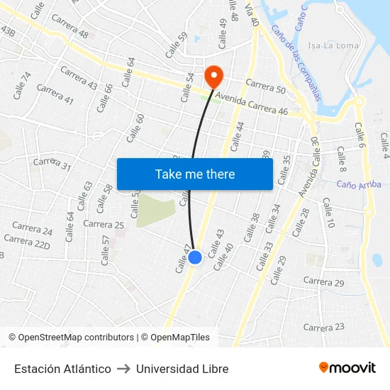 Estación Atlántico to Universidad Libre map