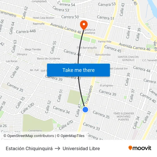 Estación Chiquinquirá to Universidad Libre map