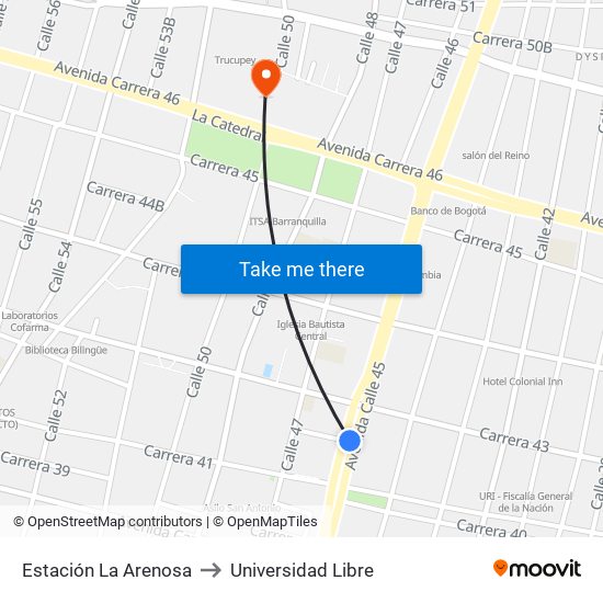 Estación La Arenosa to Universidad Libre map