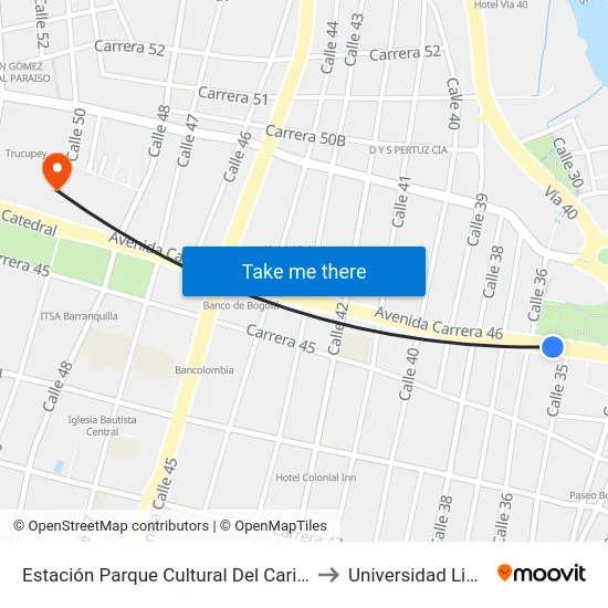 Estación Parque Cultural Del Caribe to Universidad Libre map