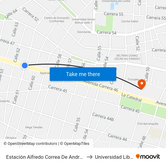Estación Alfredo Correa De Andreís to Universidad Libre map
