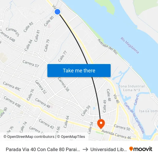 Parada Via 40 Con Calle 80 Paraiso to Universidad Libre map