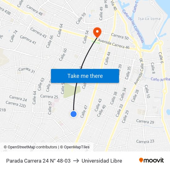 Parada Carrera 24 N° 48-03 to Universidad Libre map