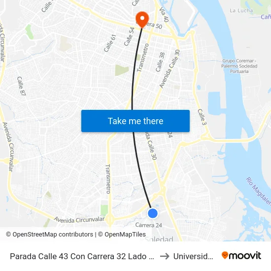 Parada Calle 43 Con Carrera 32 Lado Occidental Soledad to Universidad Libre map