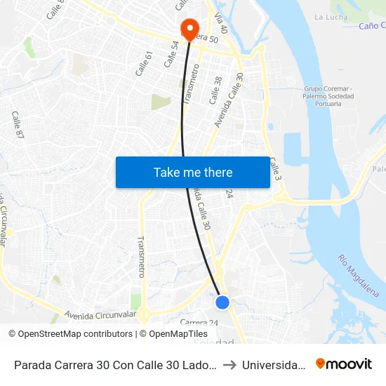 Parada Carrera 30 Con Calle 30 Lado Norte Soledad to Universidad Libre map