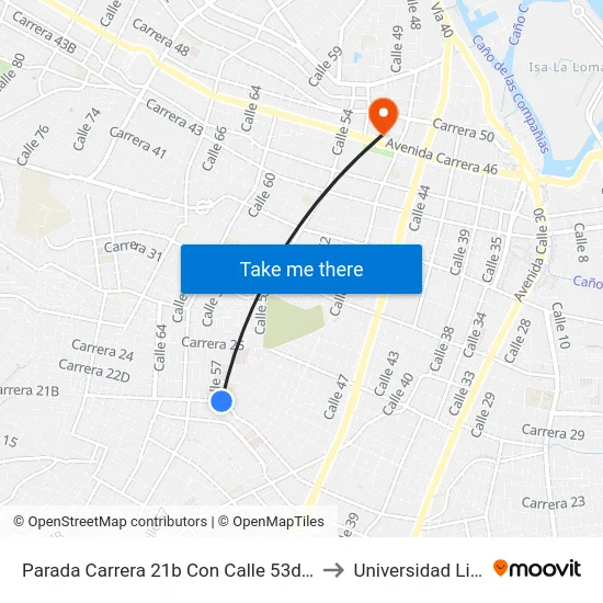 Parada Carrera 21b Con Calle 53d Esq. to Universidad Libre map